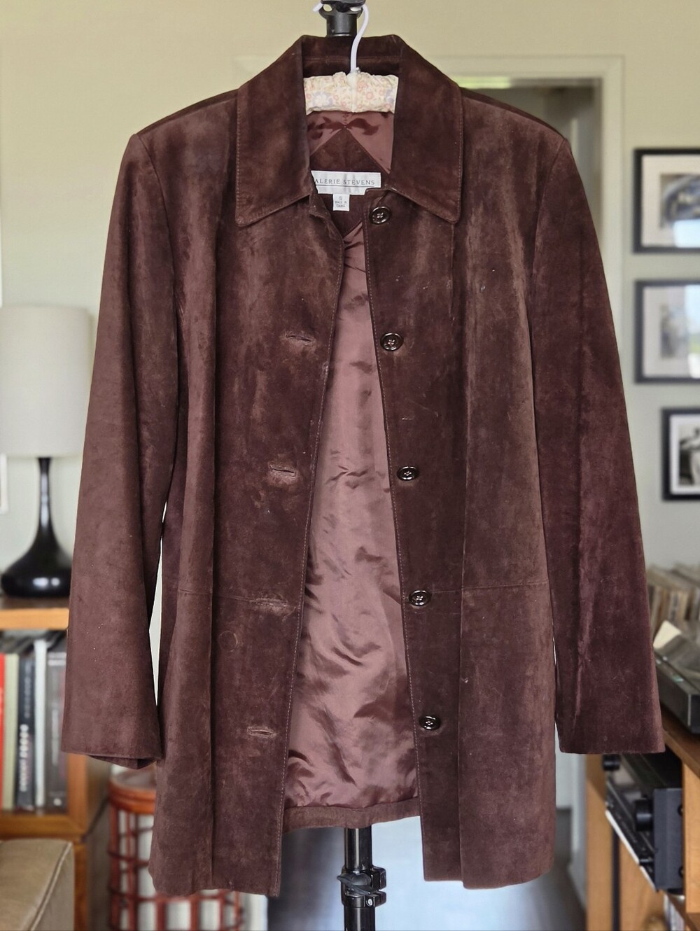 Valerie Stevens VTG 90s Chocolate Brown Suede Trench Long Car Coat